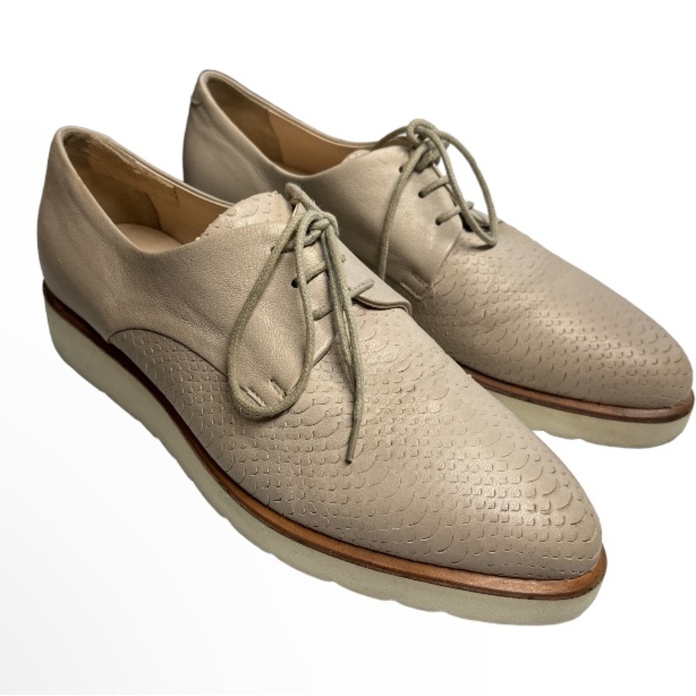Fabiana Filippi shoes laces leather scales pattern light tan cream colored 38